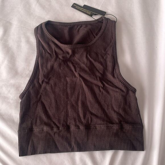 Skims Stretch Rib High Neck Bra Sz Small NWT Soot - Picture 1 of 3